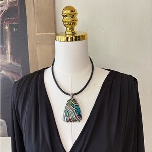 Vintage Abalone Shell Inlay Silver Mermaid Necklace